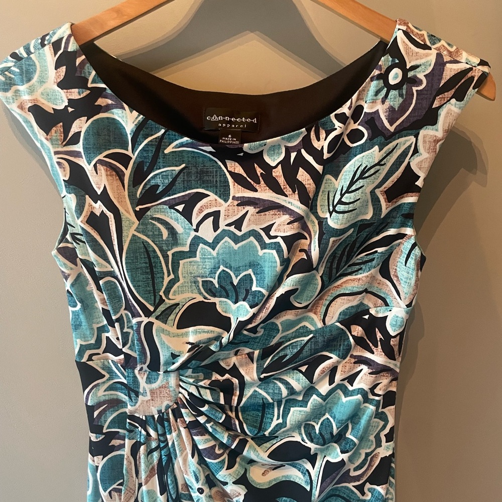 Connected Apparel Blue Floral Midi Dress - Picture 3 of 6